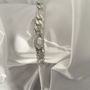 Sterling Silver Italian 7.5mm Figaro Link Bracelet